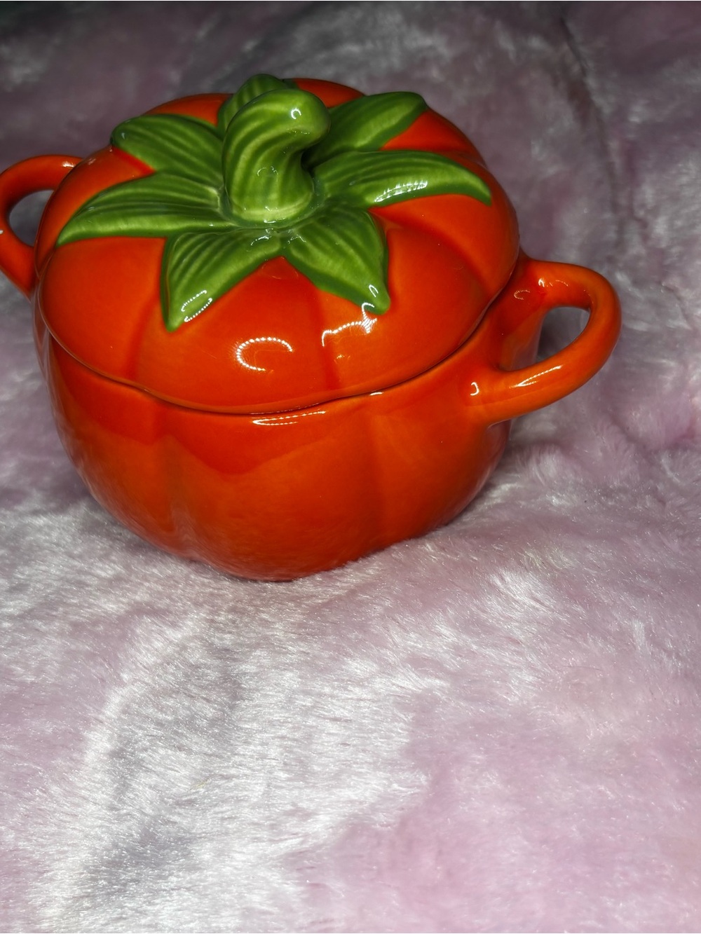 Orange Ceramic Tomato-Shaped Covered Casserole with Handles